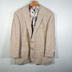 Tallia Men’s Linen Blazer Unique Butterfly Watercolor Floral Lining